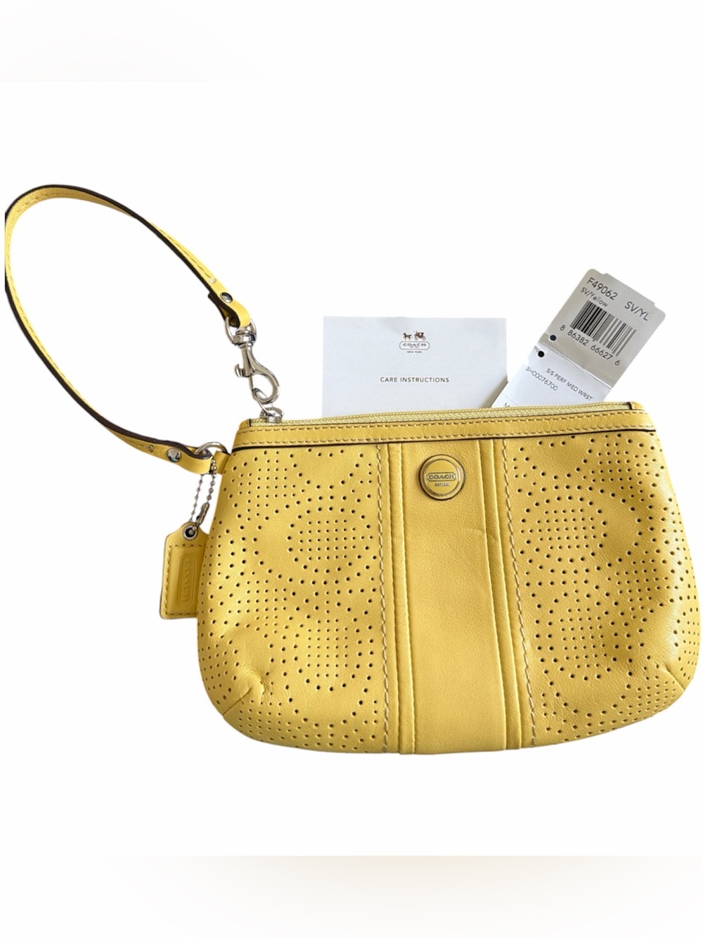 Coach Yellow Signature Perforated Leather Wristlet - NWT